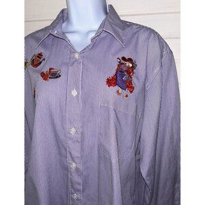 RED HAT SOCIETY Sz MEDIUM Ruby Sport by Tia Designs Blouse Purple Stripe EUC